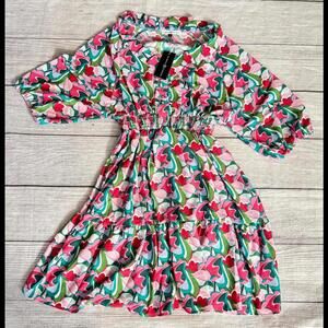 Floral Midi Dress in Pink and Green